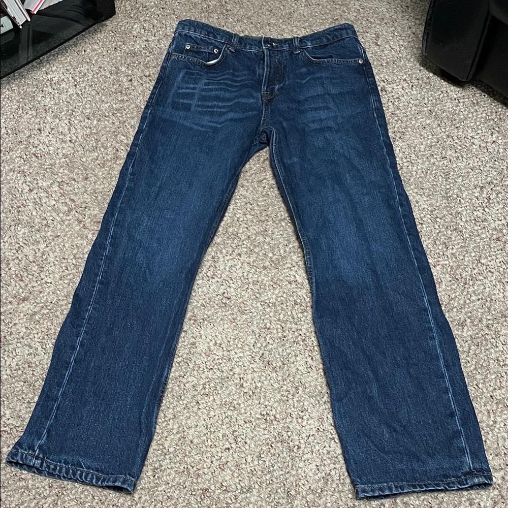Zara high rise loose straight leg woman’s  Blue dark rinse Jeans